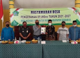 BPD Wedoro menyelenggarakan Musdes Pengesahan RPJMDes Tahun 2021-2027 dan Penetapan Hasil Pendataan SDGs Tahun 2021 BPD Wedoro