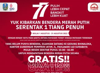 Pemprov Jatim Bagikan 77 Ribu Bendera Merah Putih Gratis, Gubernur Khofifah : Ayo Kibarkan Merah Putih Satu Tiang Penuh Hingga 31 Agustus
