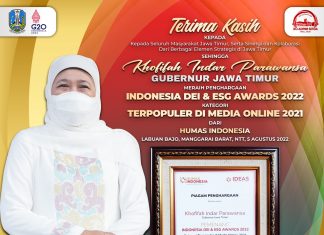 Gubernur Khofifah Terima Penghargaan Pemimpin Terpopuler Media Online IDEAS Award 2022