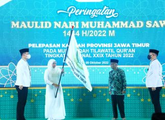 Lepas Keberangkatan Kafilah Jatim ke MTQ Nasional Ke-29 di Banjarmasin, Gubernur Khofifah : Jadi Referensi Membangun Kehidupan Generasi Qurani Penuh Kasih dan Damai Gubernur Jawa Timur