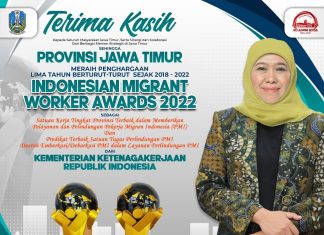 Lima Tahun Berturut Turut, Pemprov Jatim Raih Predikat Layanan dan Perlindungan PMI Terbaik dari Kementerian Ketenagakerjaan RI Gubernur Jawa Timur