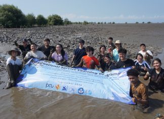 Pertukaran Budaya, Mahasiswa Jepang Ikuti Study Tour di PCU Antusiasme para mahasiswa Jepang bersama mahasiswa PCU saat menanam mangrove (foto : ist)