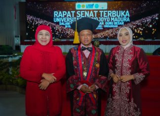 Hadiri Pengukuhan Guru Besar Prof Safi Rektor UTM, Khofifah Ucapkan Selamat dan Apresiasi Pemikiran Strategisnya di Bidang Hukum Perundang-undangan