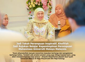 Jadi Tokoh Perempuan Inspiratif, Khofifah Jadi Rujukan Belajar Kepemimpinan Mahasiswa Universiti Malaya Malaysia Jadi Tokoh Perempuan Inspiratif, Khofifah Jadi Rujukan Belajar Kepemimpinan Mahasiswa Universiti Malaya Malaysia (foto : ist)